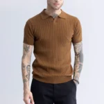sleek striped brown polo t shirt