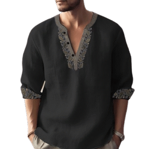 men's ethnic shirt linen shirt long sleeve fashion