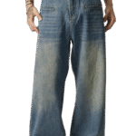 men's washed wide leg straight denim jeans