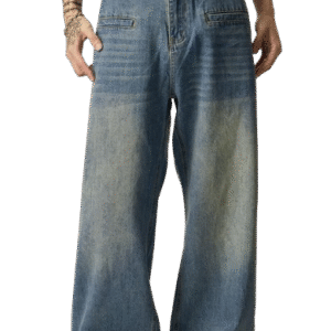 men's washed wide leg straight denim jeans